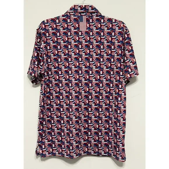 RHOBACK Mens USA flag print polo sz S patriotic golfcore preppy July 4th summer - Picture 2 of 5